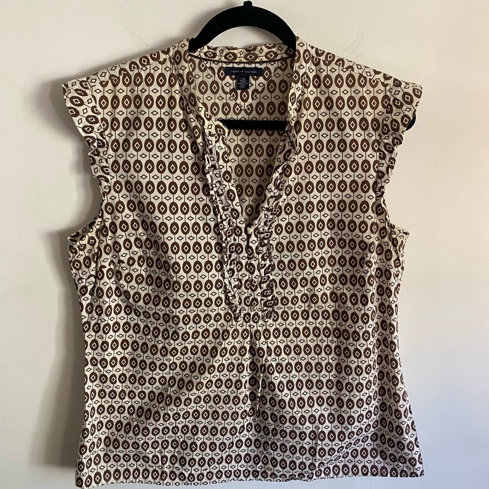 Tommy Hilfiger Geometric Brown‎ and White Blouse